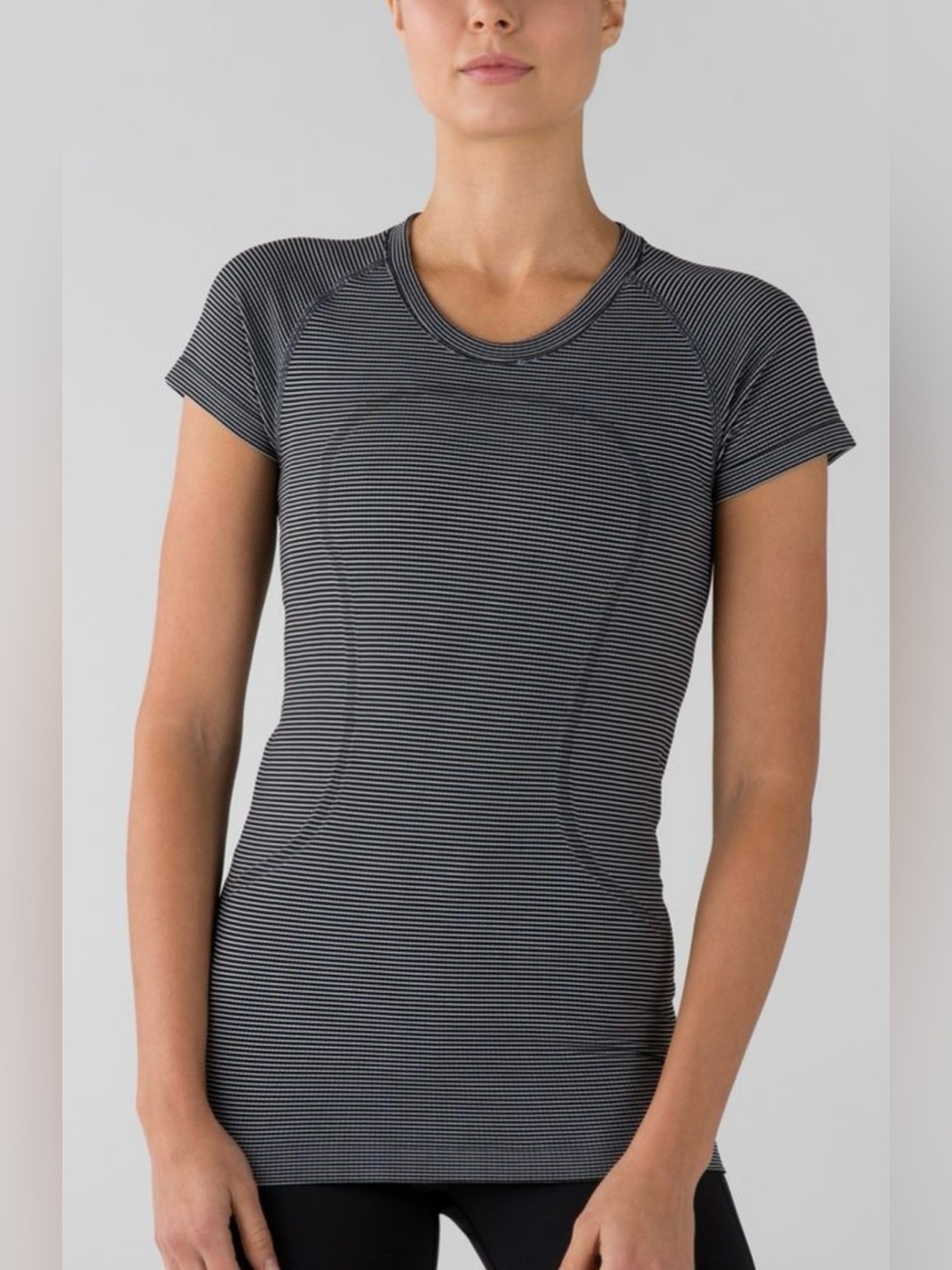Lululemon Swiftly Striped Short-Sleeve Athletic Tee - Black/Gray Size 6